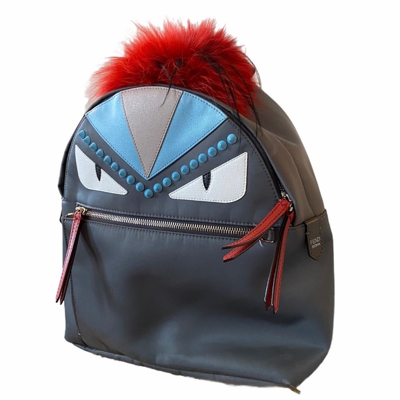 FENDI  Monster Backpack Nylon with Fur Grey
